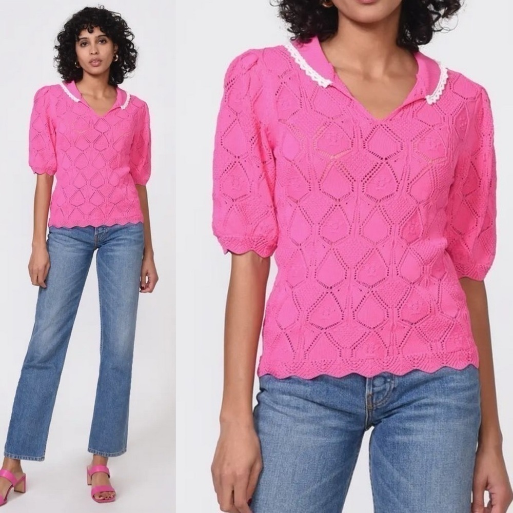 Boutique Delia Pointelle Knit Top in Fuchsia